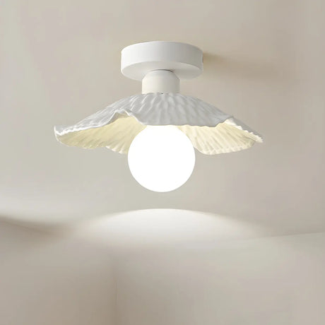 White Floral Ceramic Semi-Flush Mount Ceiling Light Image - 1