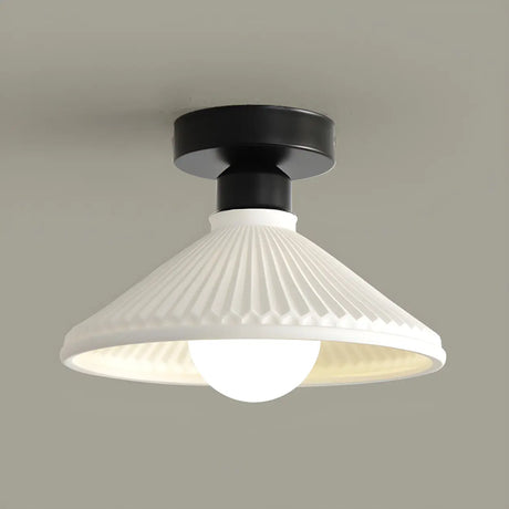 White Floral Ceramic Semi-Flush Mount Ceiling Light Image - 2