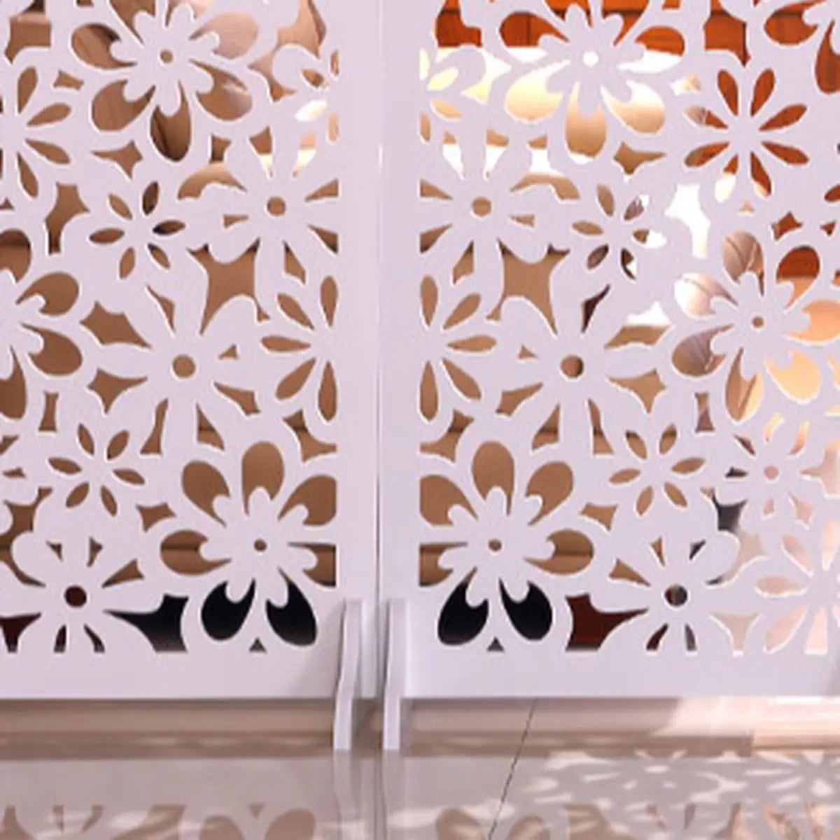 White Floral Wood Translucent Folding Room Divider Image - 7