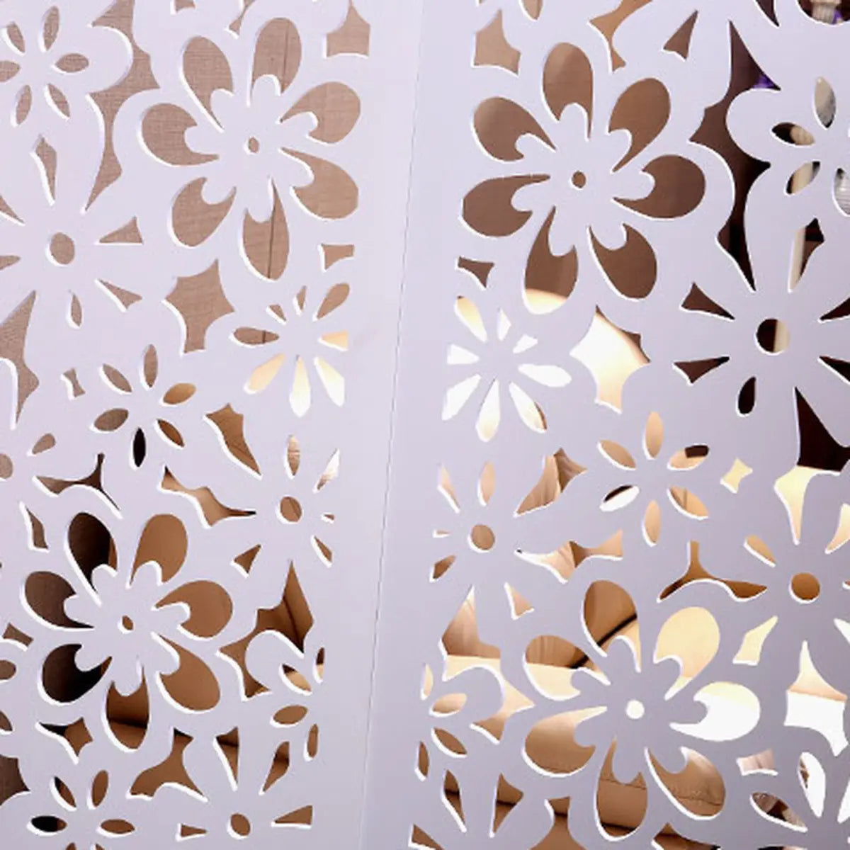 White Floral Wood Translucent Folding Room Divider Image - 8