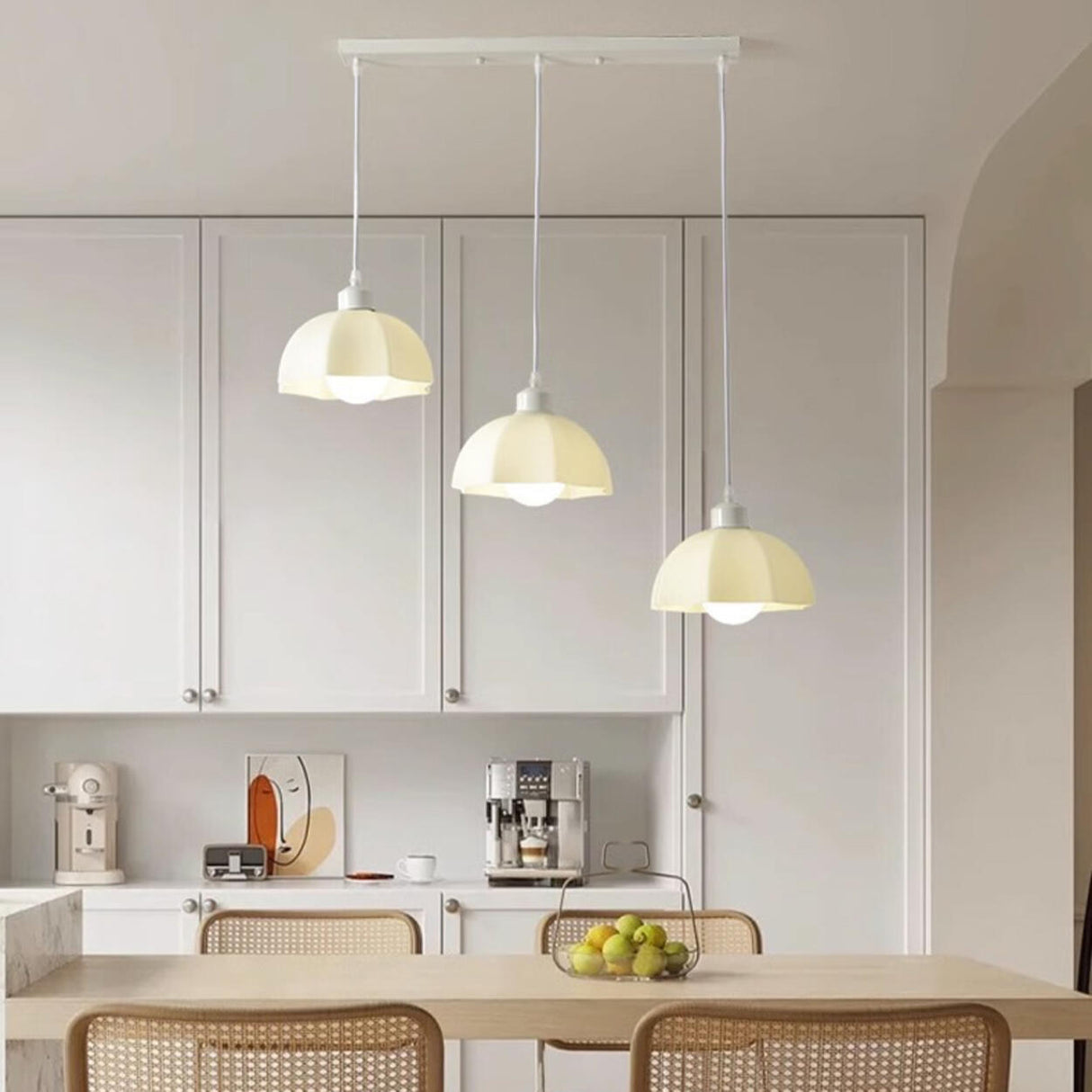 White Flower 3-Light Kitchen Island Hanging Light Image - 3