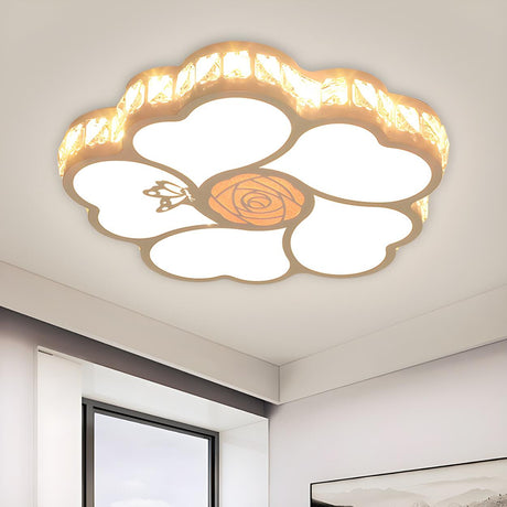 White Flower Crystal Small LED Flush Mount Ceiling Lamp Image - 1