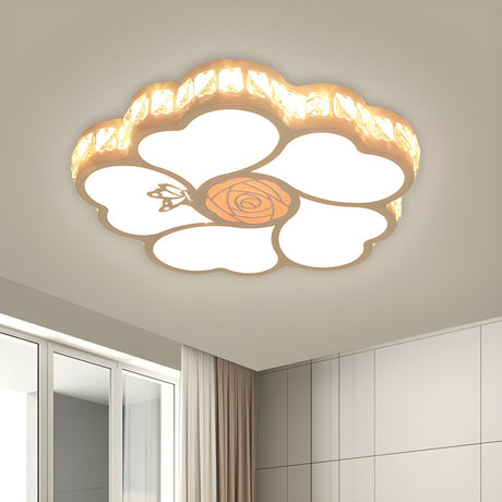 White Flower Crystal Small LED Flush Mount Ceiling Lamp Image - 2