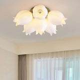 White Flower Shape Semi-Flush Mount Ceiling Lamp 6-Head Image - 1