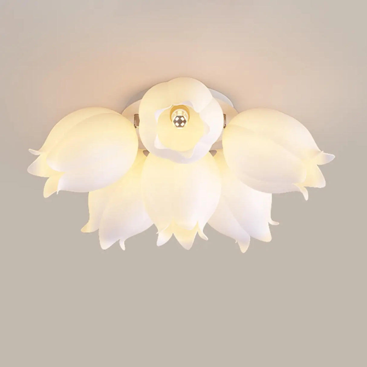 White Flower Shape Semi-Flush Mount Ceiling Lamp 6-Head Image - 12