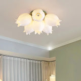 White Flower Shape Semi-Flush Mount Ceiling Lamp 6-Head Image - 17