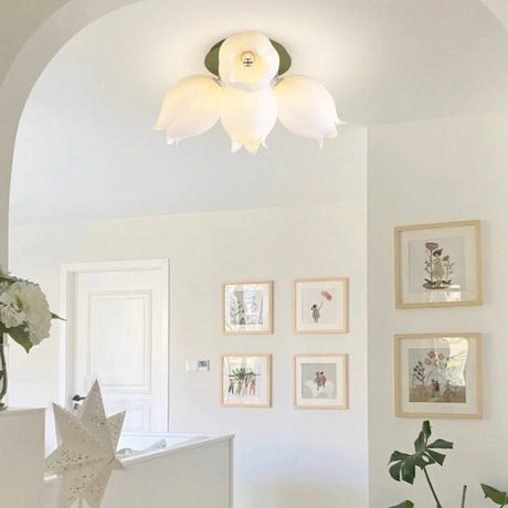 White Flower Shape Semi-Flush Mount Ceiling Lamp 6-Head Image - 2