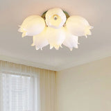 White Flower Shape Semi-Flush Mount Ceiling Lamp 6-Head Image - 3