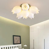 White Flower Shape Semi-Flush Mount Ceiling Lamp 6-Head Image - 4