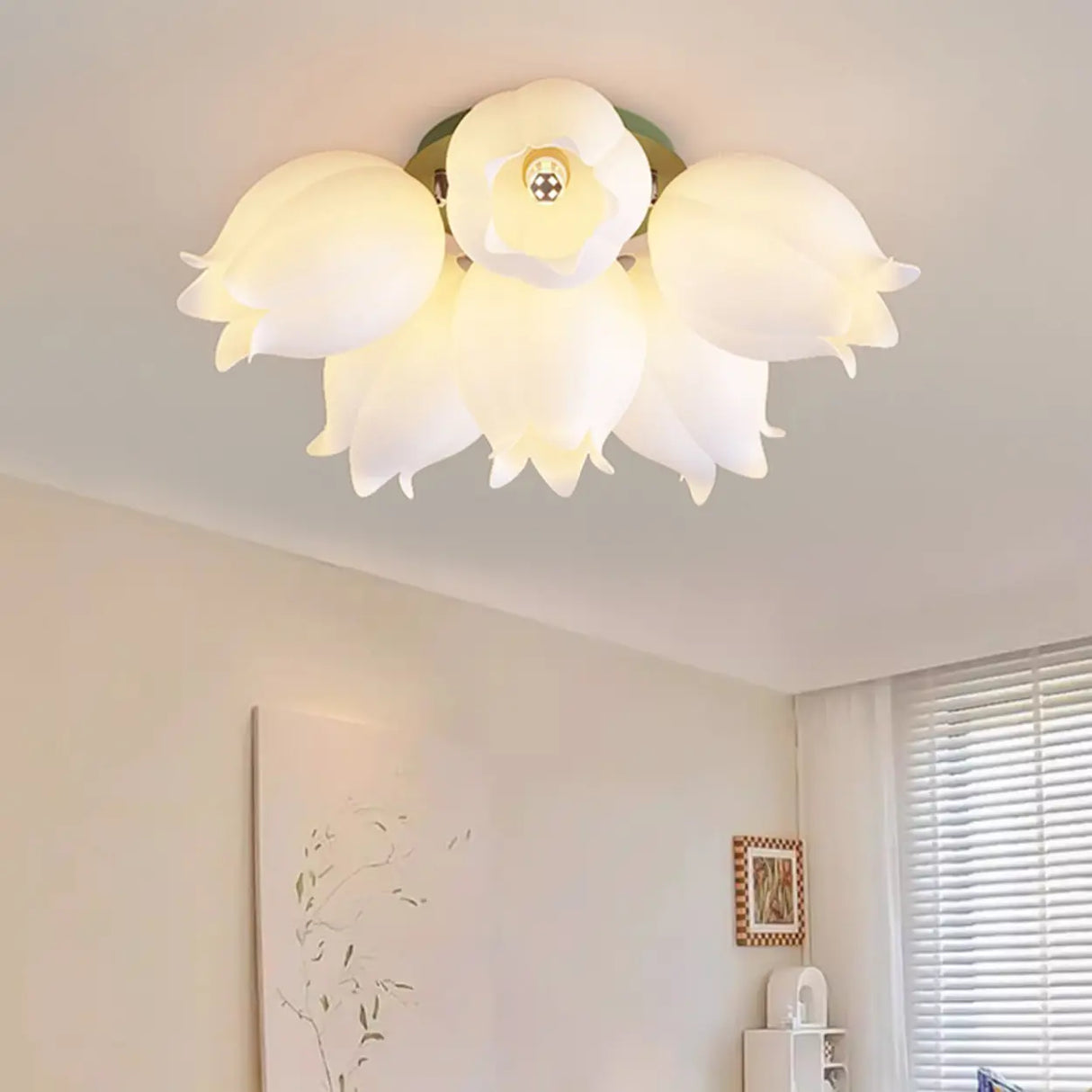 White Flower Shape Semi-Flush Mount Ceiling Lamp 6-Head Image - 8