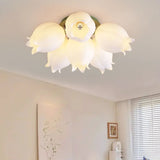 White Flower Shape Semi-Flush Mount Ceiling Lamp 6-Head Image - 8