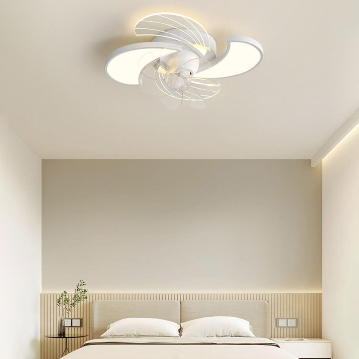 White Flower Shaped 7 Clear Blades Ceiling Fan Light Image - 16