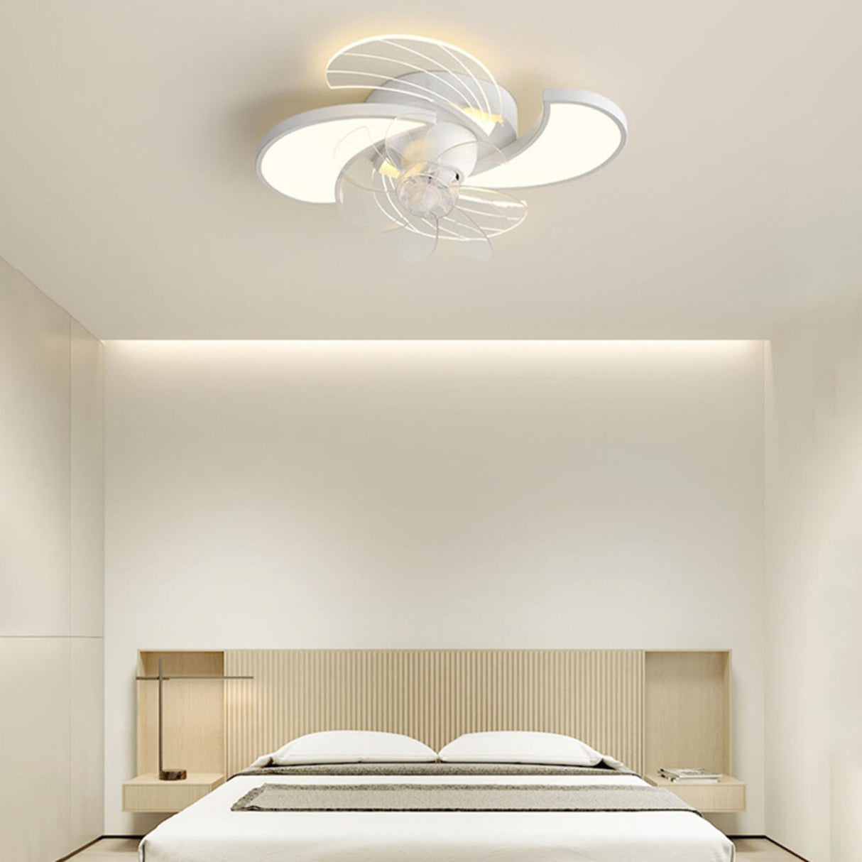 White Flower Shaped 7 Clear Blades Ceiling Fan Light Image - 17