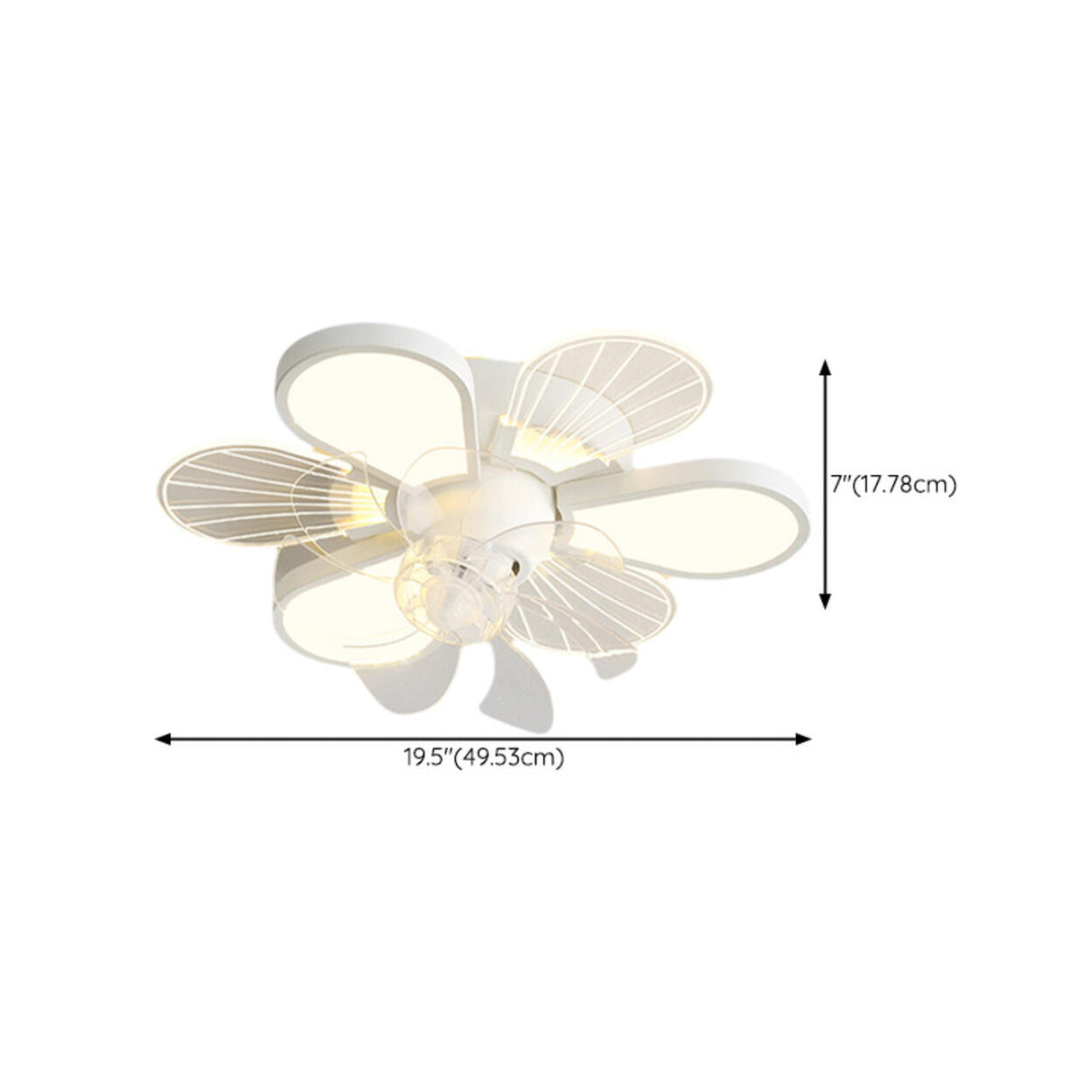 White Flower Shaped 7 Clear Blades Ceiling Fan Light 