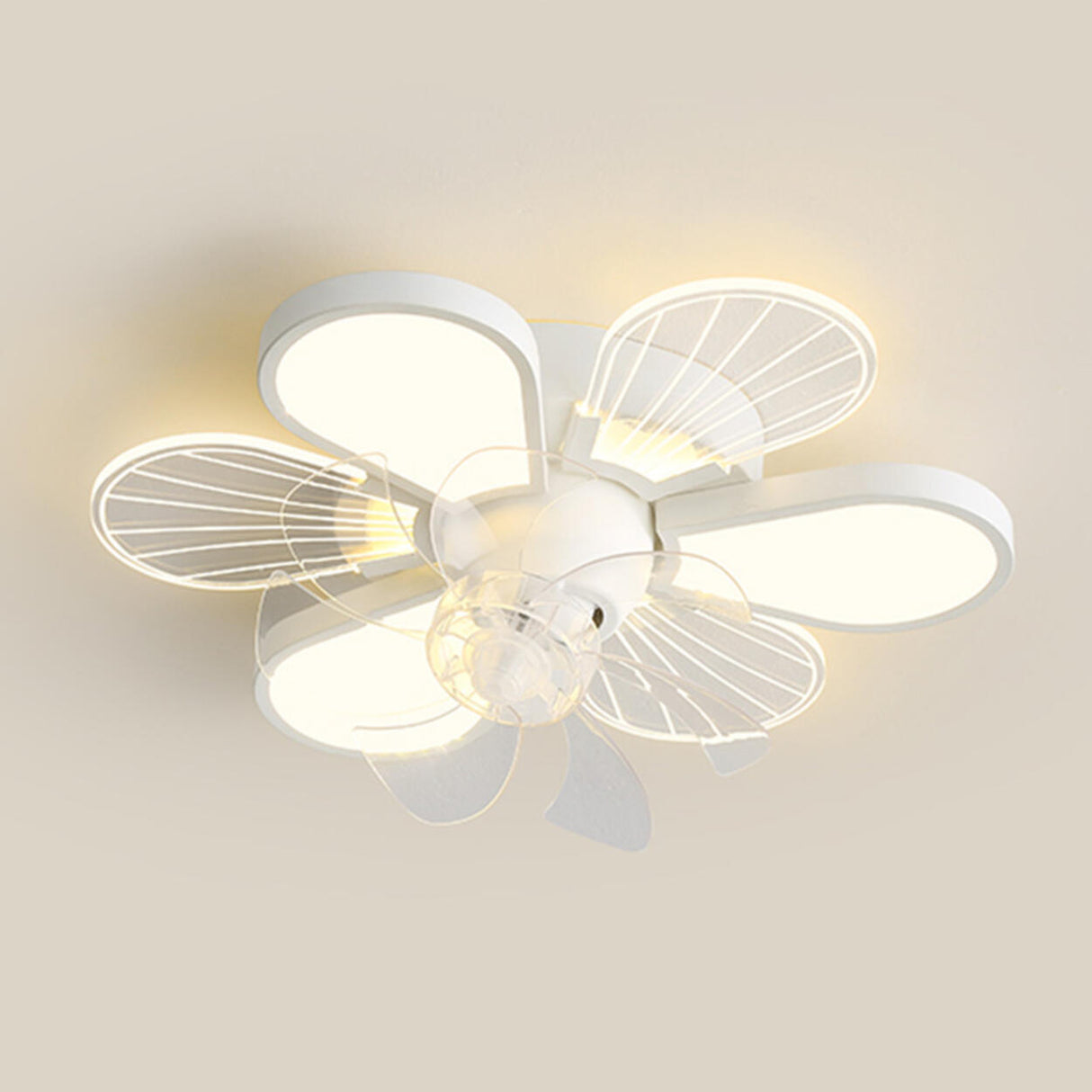 White Flower Shaped 7 Clear Blades Ceiling Fan Light Image - 2