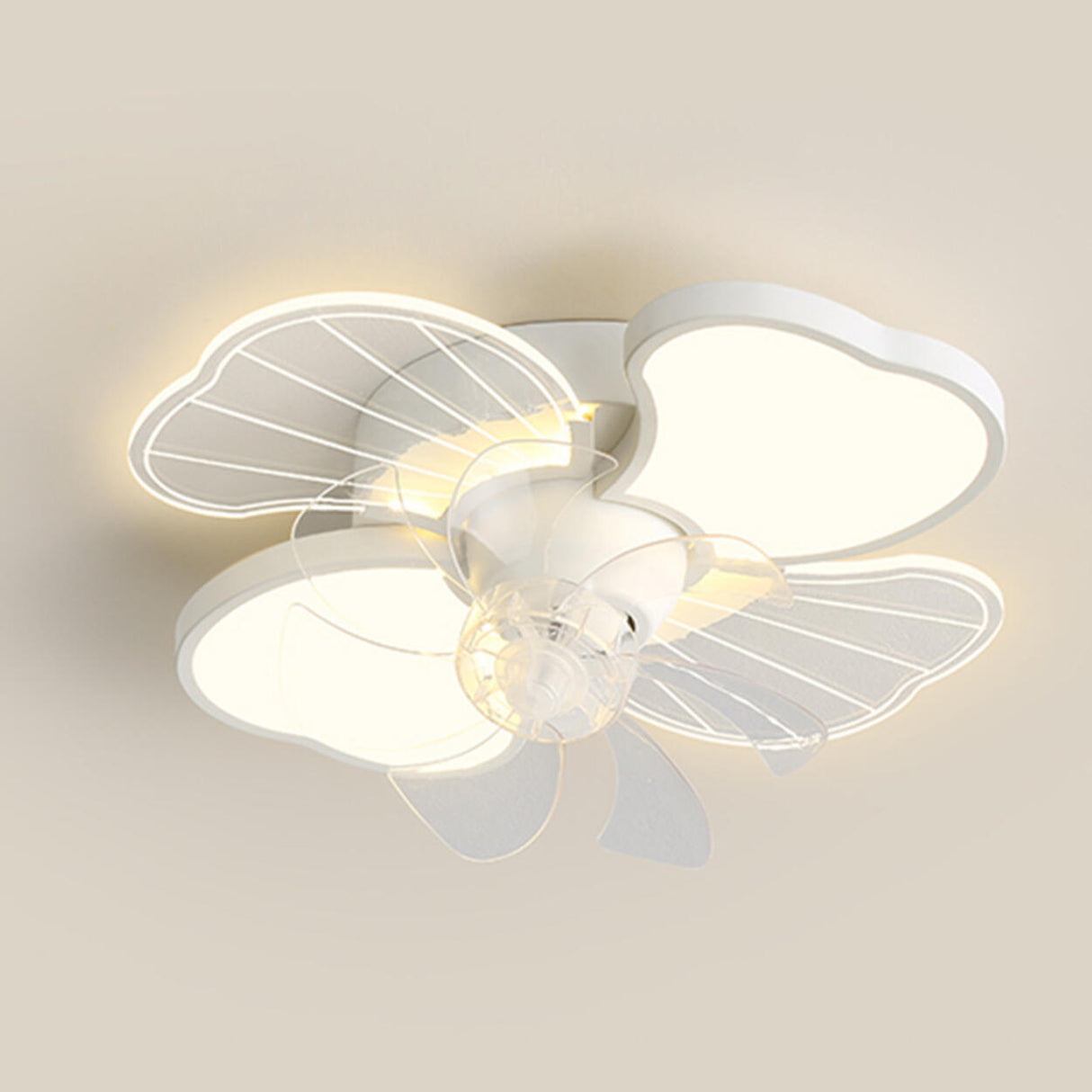 White Flower Shaped 7 Clear Blades Ceiling Fan Light Image - 3