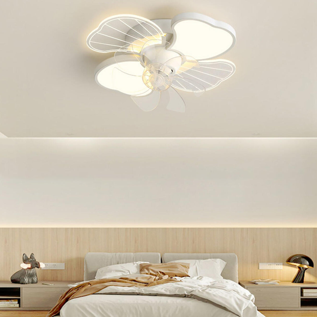 White Flower Shaped 7 Clear Blades Ceiling Fan Light Image - 6