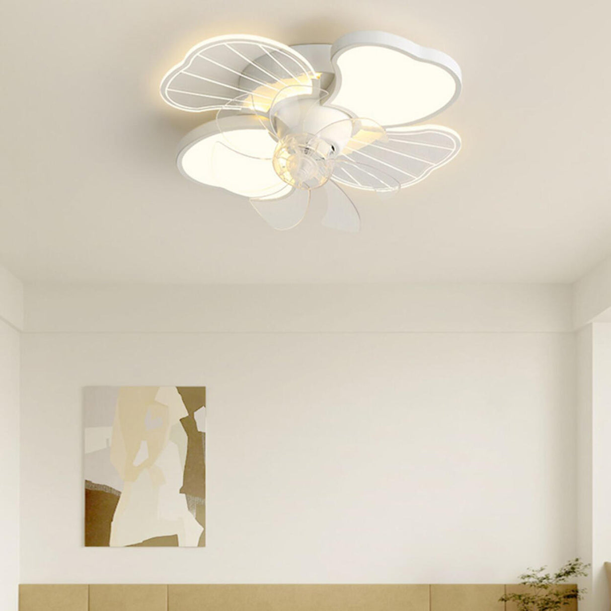 White Flower Shaped 7 Clear Blades Ceiling Fan Light Image - 7