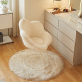 White Flower-Shaped Faux Fur Swivel Solid Color Vanity Stool Image - 1