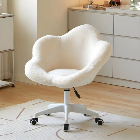 White Flower-Shaped Faux Fur Swivel Solid Color Vanity Stool Image - 39