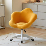 White Flower-Shaped Faux Fur Swivel Solid Color Vanity Stool Image - 2