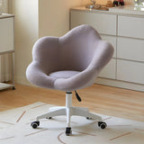 White Flower-Shaped Faux Fur Swivel Solid Color Vanity Stool Image - 21