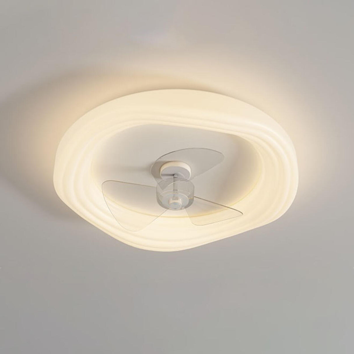 White Flush Mount Simple Dimming Ceiling Fan Light Image - 10