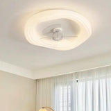 White Flush Mount Simple Dimming Ceiling Fan Light Image - 2