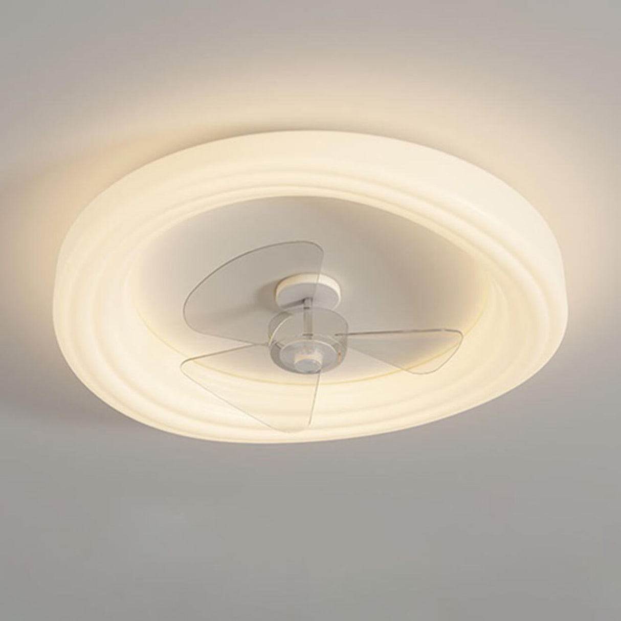 White Flush Mount Simple Dimming Ceiling Fan Light Image - 7