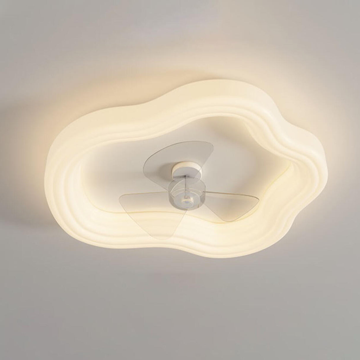 White Flush Mount Simple Dimming Ceiling Fan Light Image - 8