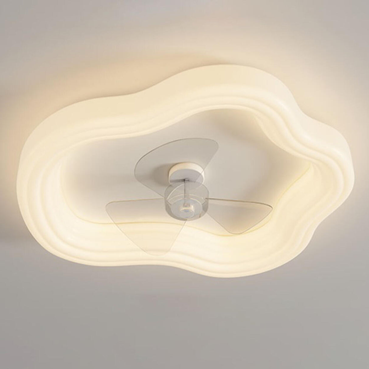 White Flush Mount Simple Dimming Ceiling Fan Light Image - 9