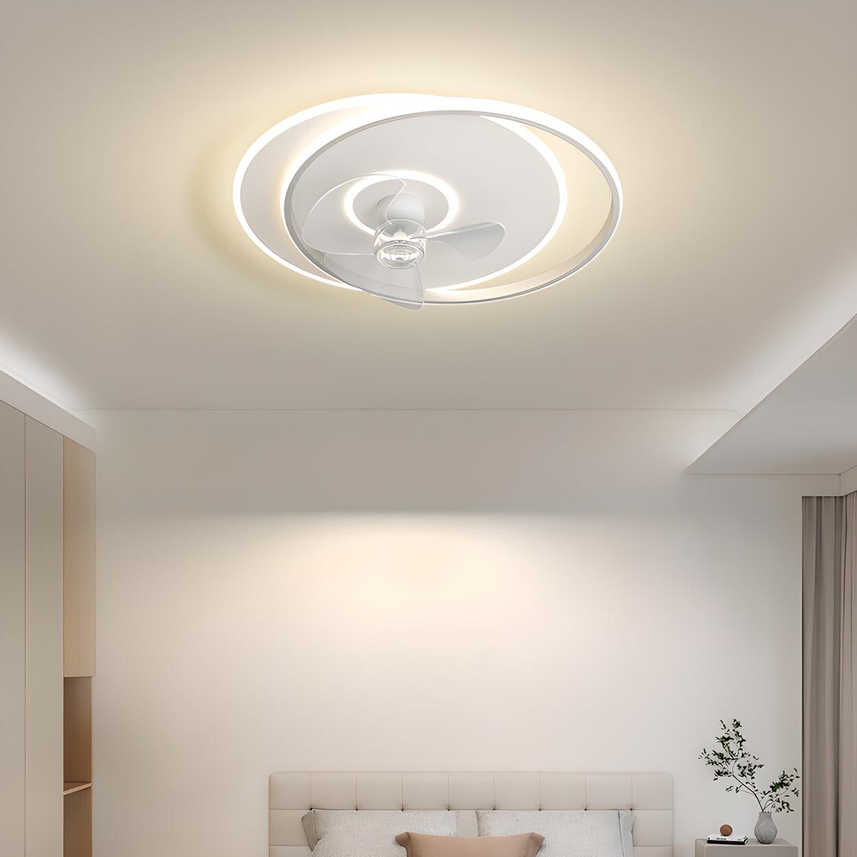 White Flushmount Dimming 3 Blades LED Ceiling Fan Light Image - 4