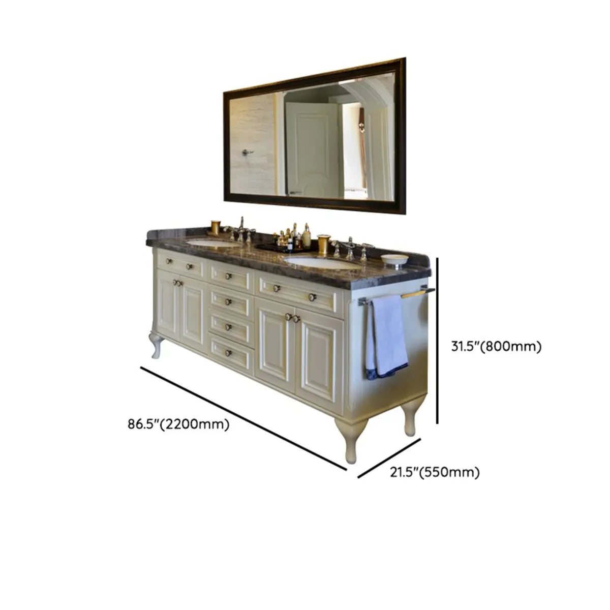 White Free-standing Wood Bathroom Vanity with Cabinet Image - 15