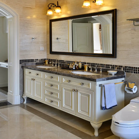 White Free-standing Wood Bathroom Vanity with Cabinet Image - 2