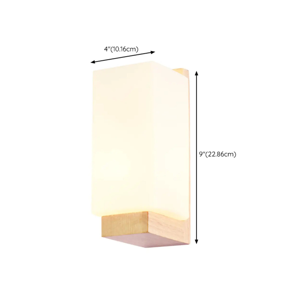 White Frosted Glass Rectangular Wood Wall Sconce 