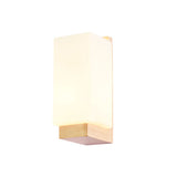 White Frosted Glass Rectangular Wood Wall Sconce Image - 5