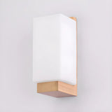 White Frosted Glass Rectangular Wood Wall Sconce Image - 6