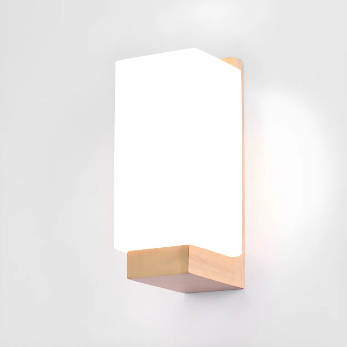 White Frosted Glass Rectangular Wood Wall Sconce Image - 7