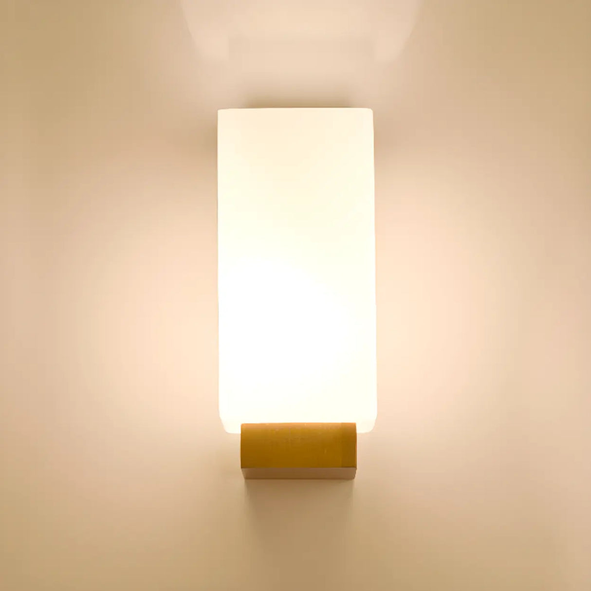 White Frosted Glass Rectangular Wood Wall Sconce Image - 8