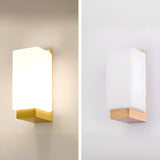 White Frosted Glass Rectangular Wood Wall Sconce Image - 9