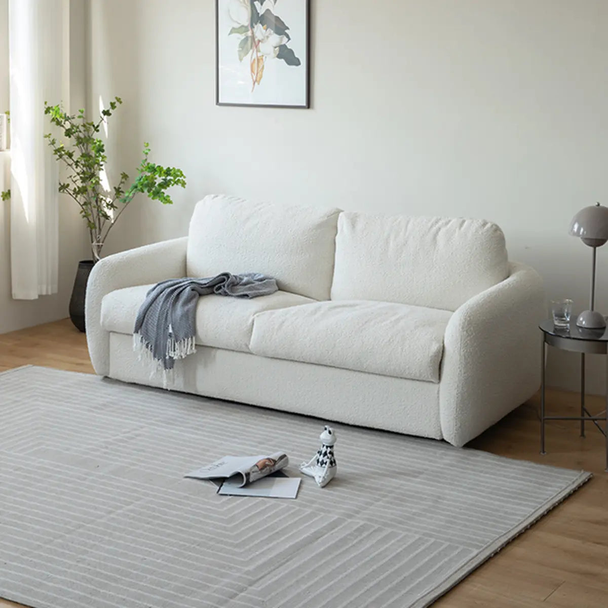 White Full Cushion Back Soft Upholstered Futon Sofa Image - 1