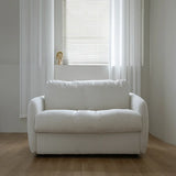 White Full Cushion Back Soft Upholstered Futon Sofa Image - 2