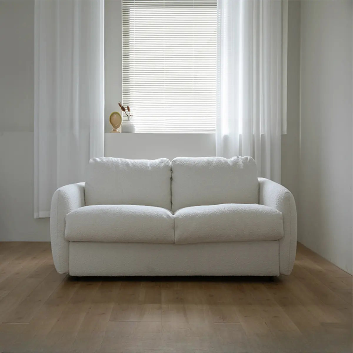 White Full Cushion Back Soft Upholstered Futon Sofa Image - 23