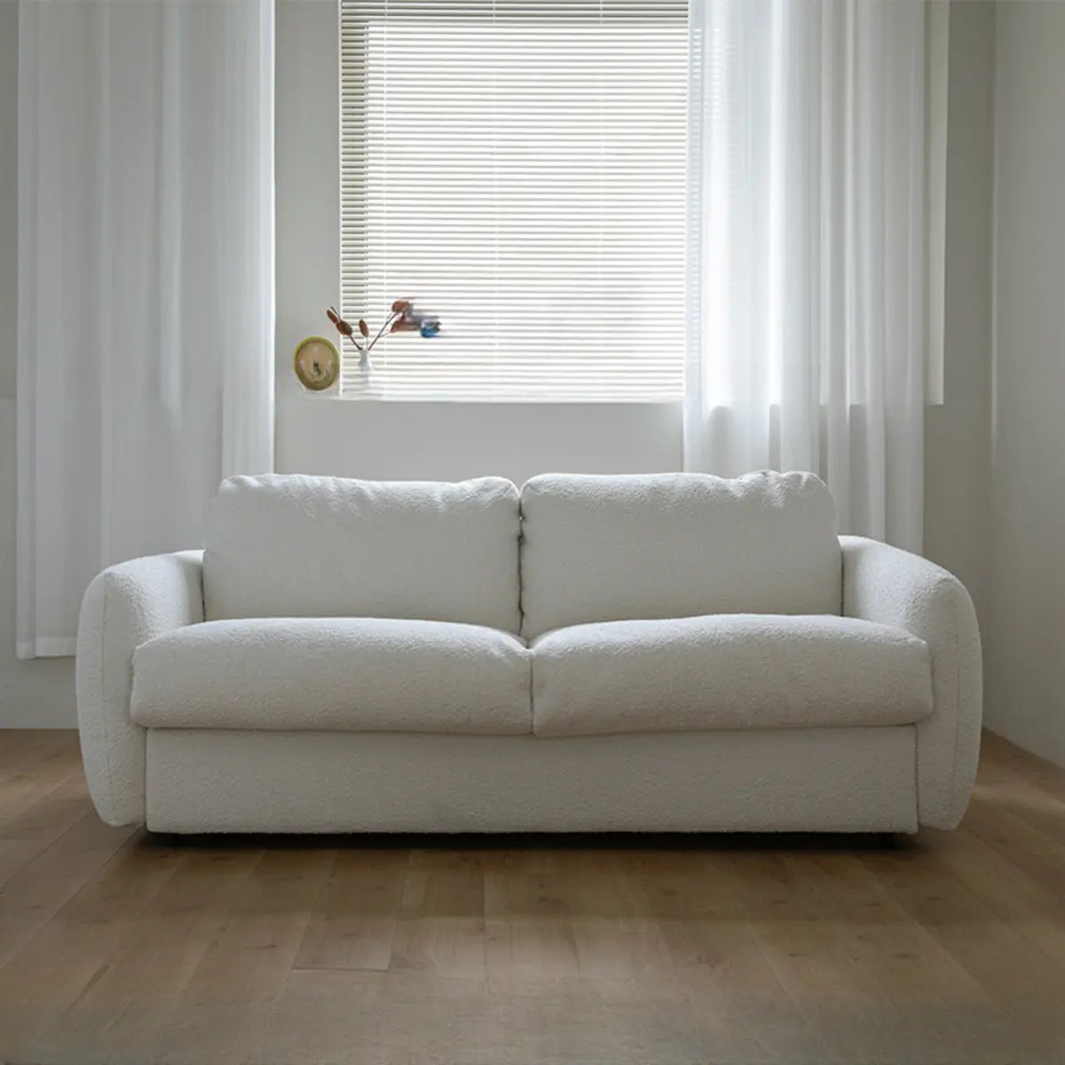 White Full Cushion Back Soft Upholstered Futon Sofa Image - 25