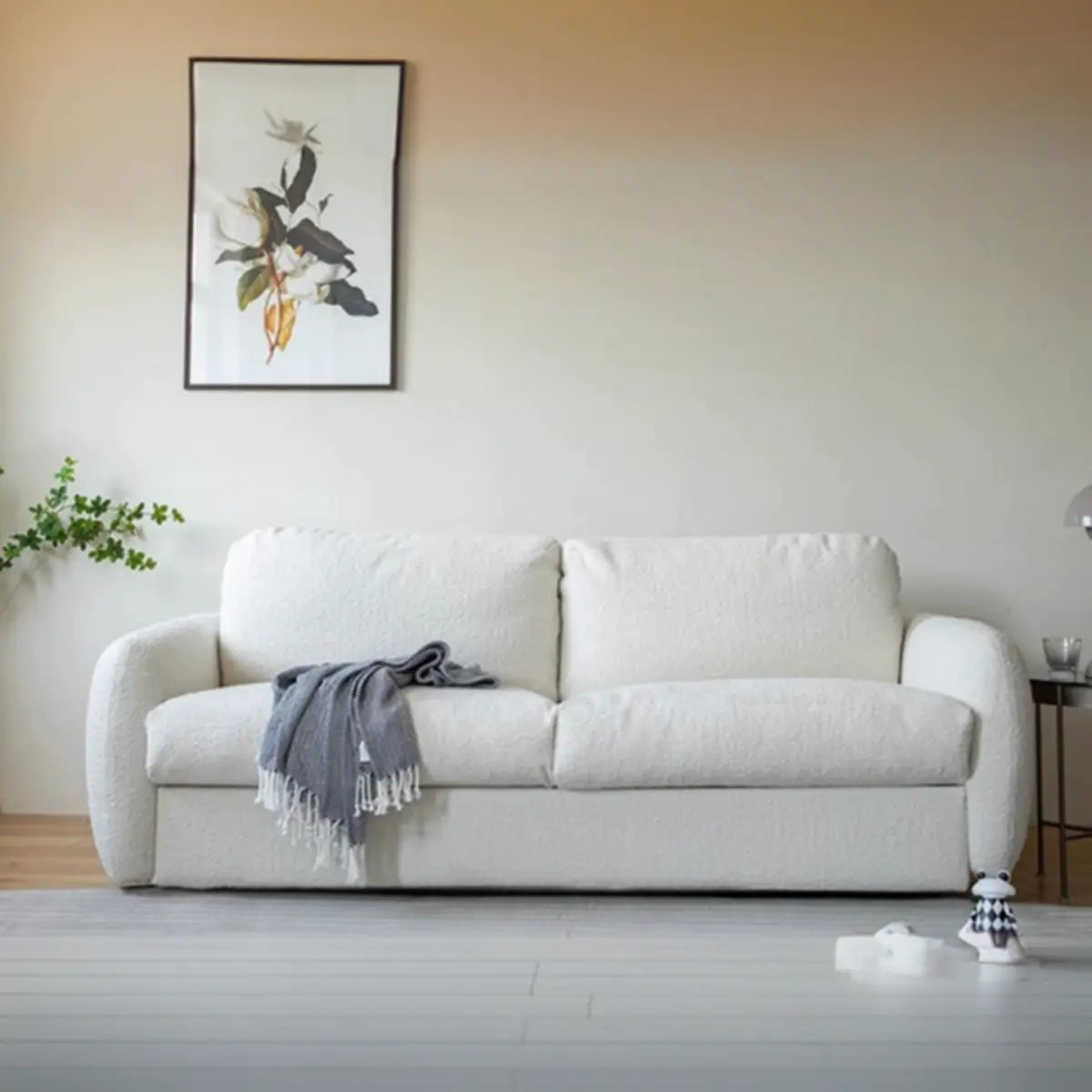 White Full Cushion Back Soft Upholstered Futon Sofa Image - 3