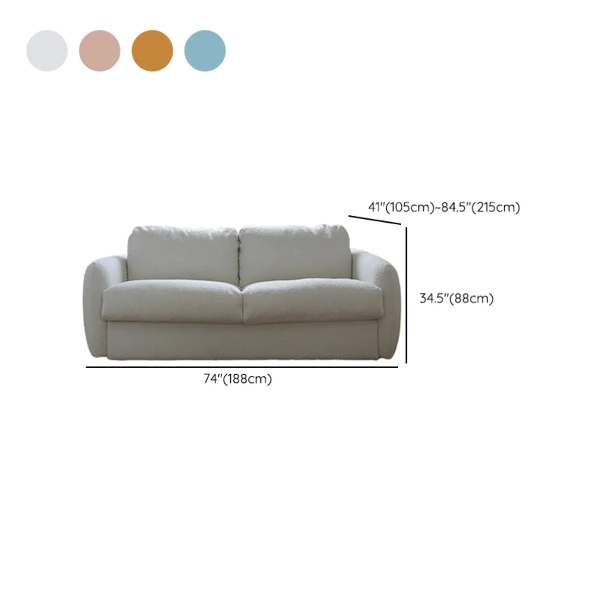 White Full Cushion Back Soft Upholstered Futon Sofa Image - 33