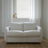 White Full Cushion Back Soft Upholstered Futon Sofa Image - 5