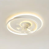 White Geometric Flush Mount Ceiling Fan with LED Light Image - 12