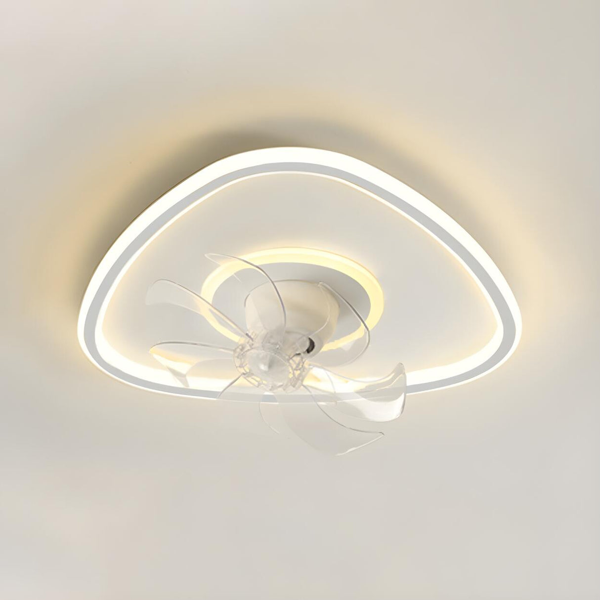 White Geometric Flush Mount Ceiling Fan with LED Light Image - 13