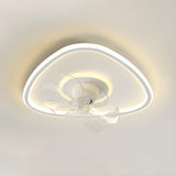 White Geometric Flush Mount Ceiling Fan with LED Light Image - 13